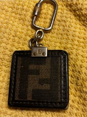 Fendi Tan and Black Zucca Monogram Keychain
